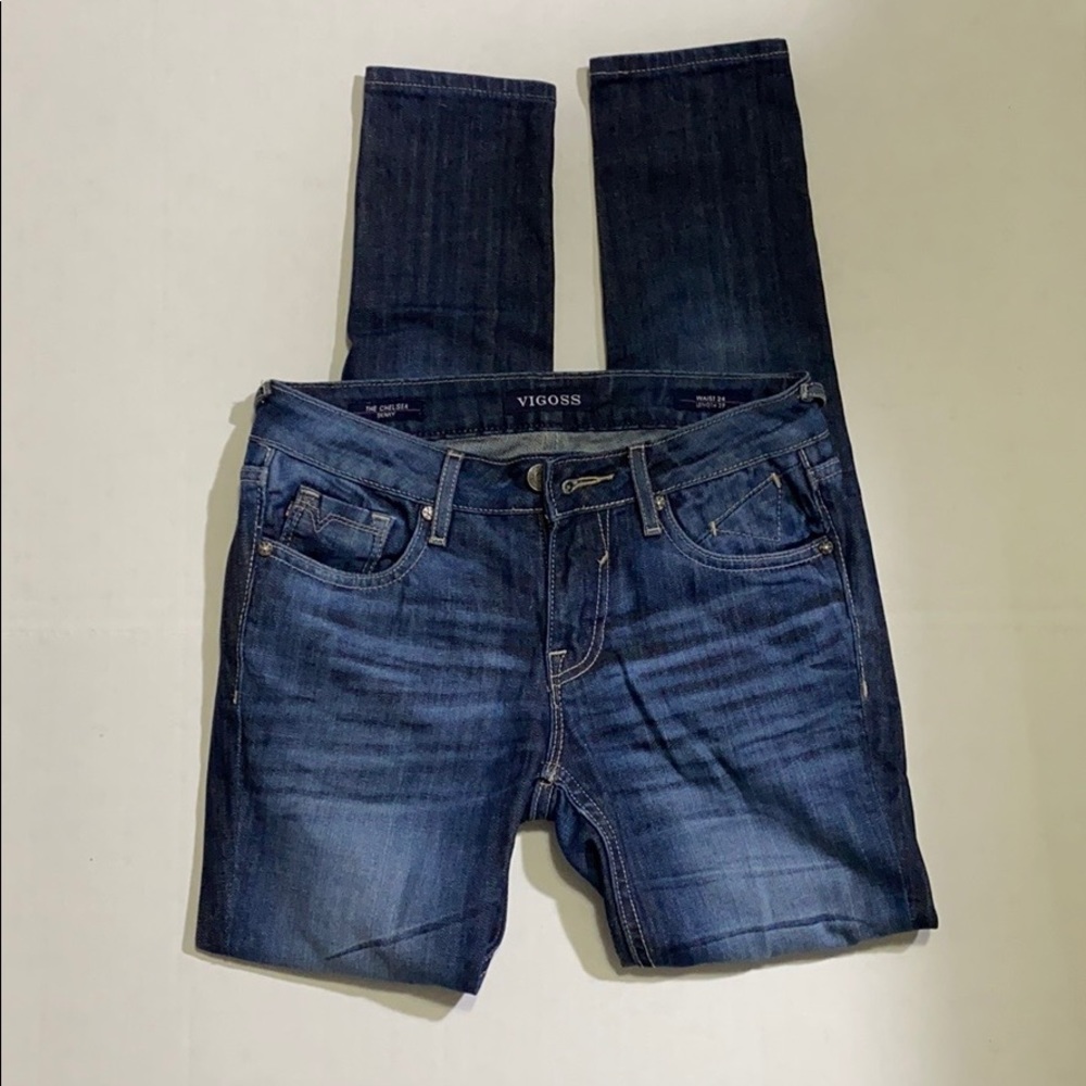 VIGOSS Dark Wash Distressed Chelsea Skinny Jeans